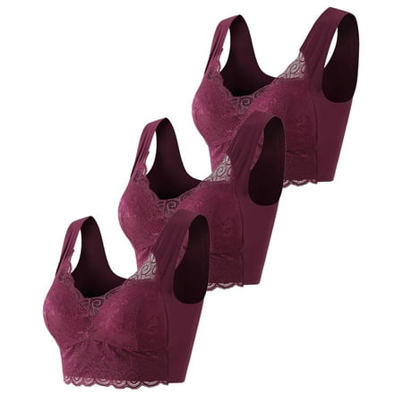 mgoYE Tank Tops for Women Women s Lace Bra 3PC Underwire Balconette Unlined Plus Size(Purple 5XL)