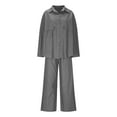 thumbnail image 4 of 2 Piece Linen Short Sets for Women Fall Linen Outfits Women 2 Piece Plus Women鈥榮 Solid Color V-neck+Pants Set Casual Home Two-piece Set Long Sleeved V-neck Pajamas Set, 4 of 6