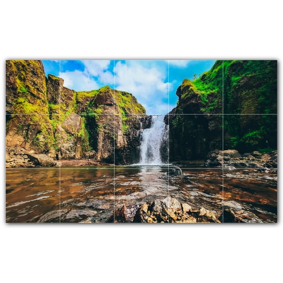 Picture-Tiles.com: Waterfalls Ceramic Tile Wall Mural WAL501144-53M. 30"W x 18"H using (15) 6" x 6" Ceramic Tiles-Satin Finish
