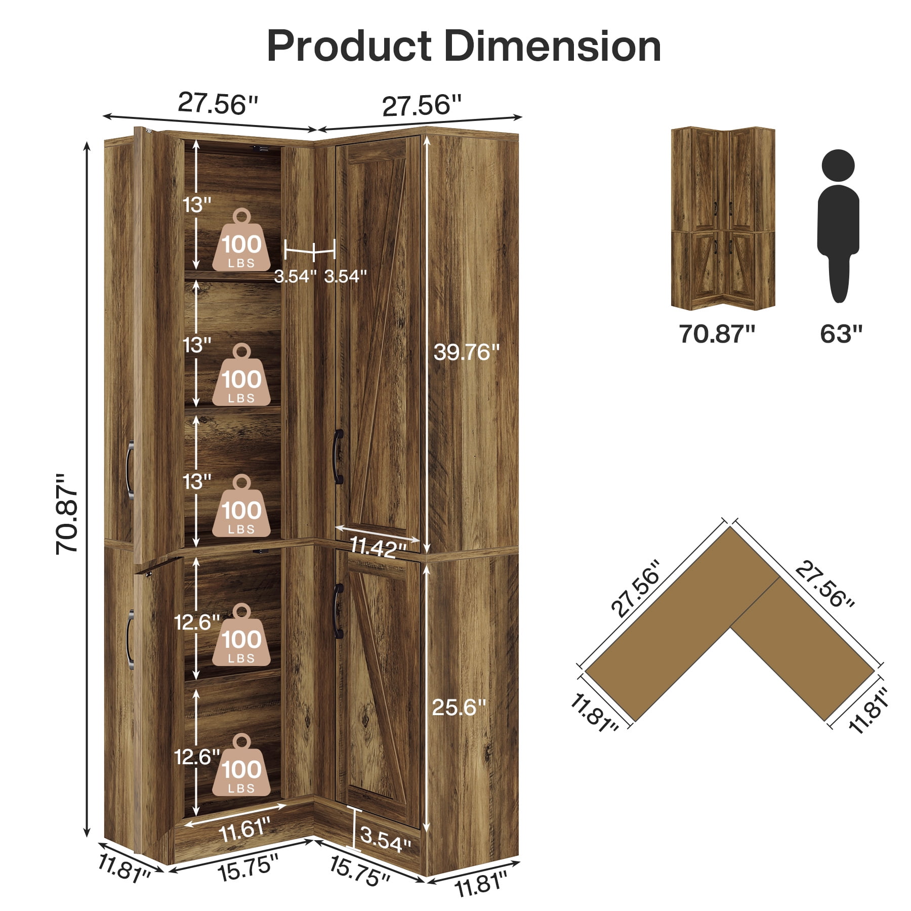 Tribesigns 70.8" Tall Corner Cabinet, Farmhouse Storage Cabinet with 4 Doors & 5 Storage Shelves