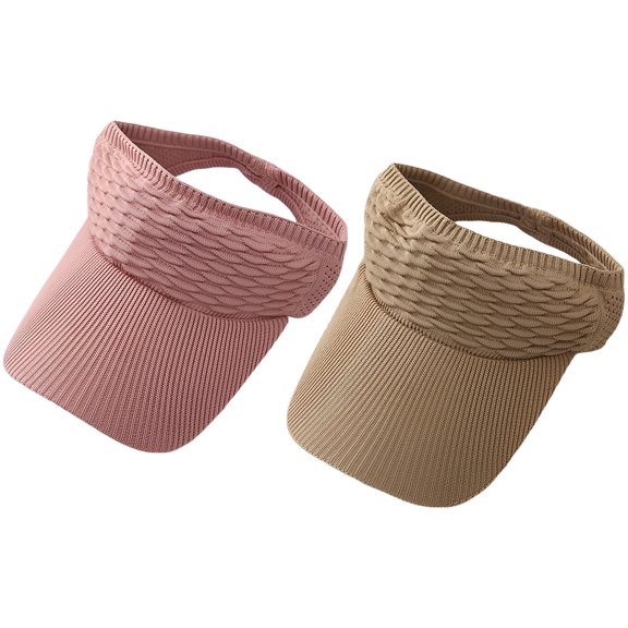 2 Pcs Women's Breathable Knit Sun Visor Hat, 3.9 in Wide Brim Sun Protection Visor Cap, Open-Top Summer Hat for Sports