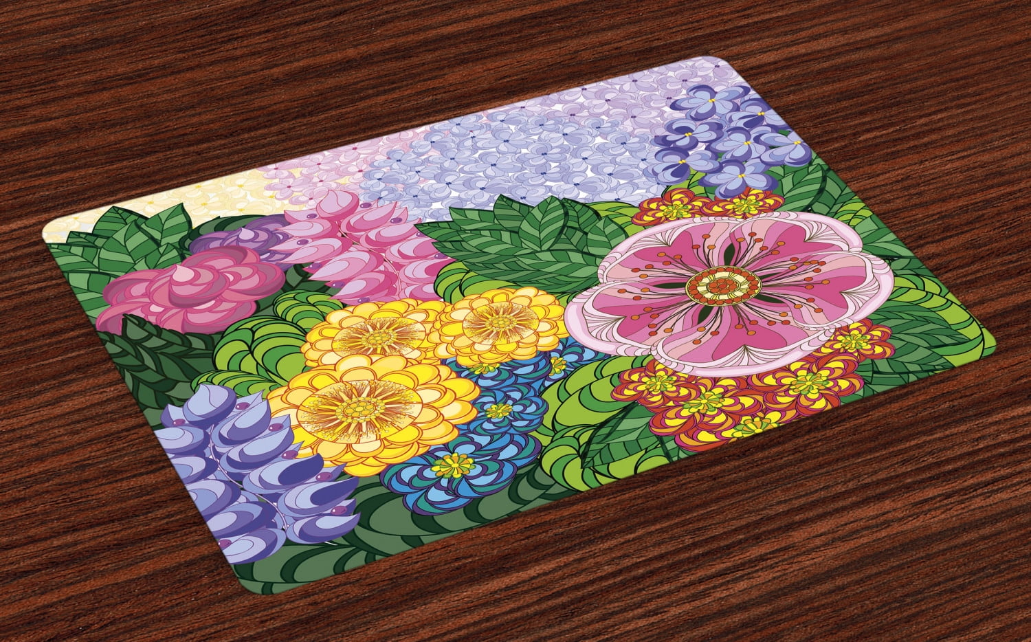 Colorful Placemats Set of 4 Nature Flower Petals Florets Vintage