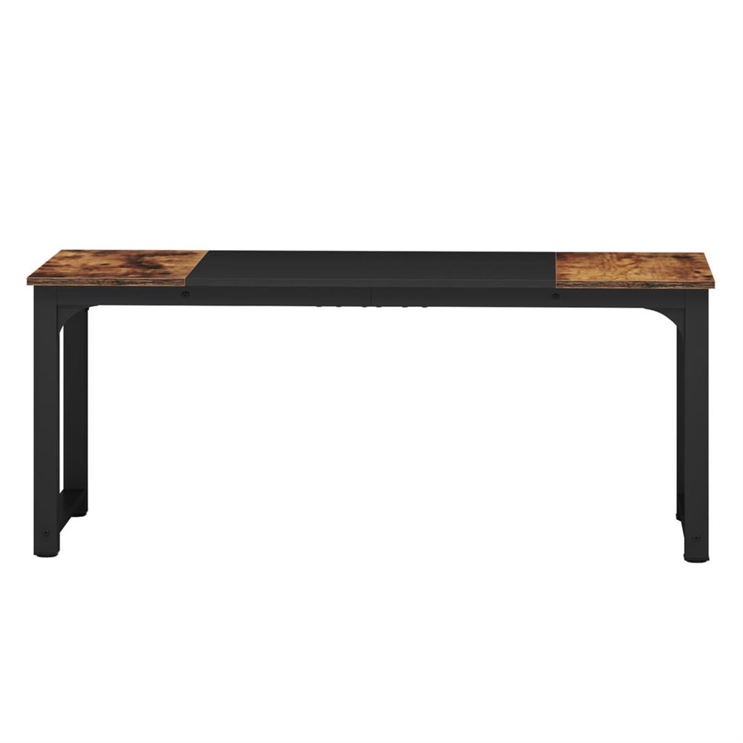 Demi Bonn 70" Executive Computer Desk with Metal Frame, Industrial Duty Study Writing Gaming Table for Home Office, Rectangle Conference Table, Brown