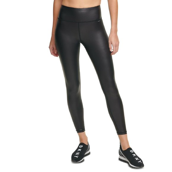 DKNY Leggings de Sport en Faux Cuir Taille Haute pour Femmes, Noir, m
