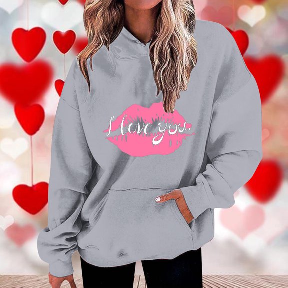 Xunlbb Sweatshirt for Women,Womens Fashion Casual Valentines Day Printing Long Sleeve Tops Hoodie Sweatshirts,Size S-3XL