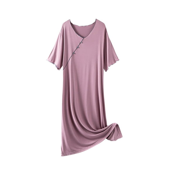Sleepwear for Women Plus Size New Summer Nightgowns for Women Short Sleeve Sleepwear Baggy Cotton Nightdress Basic Pajama Soft Comfy Sleepshirt Purple One Size