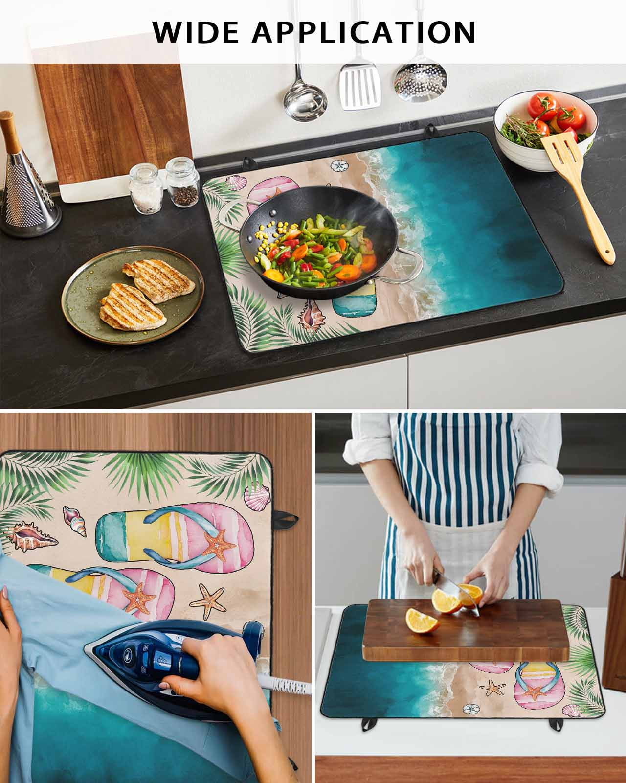 nqOlkjepod Large Induction Cooktop Protector Mat 24"x21", Summer Beach Coastal Stove Top Covers for Electric Stove, Slippers Palm Leaf Shells Coral Stove Burner Cover Mats, Glass Top Stove Cover