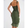 thumbnail image 4 of LS Mozision Elegant Ruffle Ruched Midi Dress For Women Robe Summer New Backless Sleeveless Irregular Club Party Sexy Dress Vestido, 4 of 7