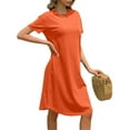 thumbnail image 2 of Women's Summer Round Neck Short Sleeve Solid Basic T-Shirt Casual Midi Dress with Pockets, 2 of 5