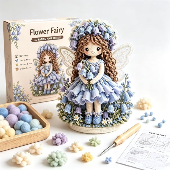 Flower Fairy 3D Fabric Poke Art Kit, Flower Fairy Doll Punch Needle Kit for Adults, DIY Handmade Embroidery Craft Set with Punch Tool, Flocking Materials Instruction Paper, Relaxing Art Craft Gift,B2
