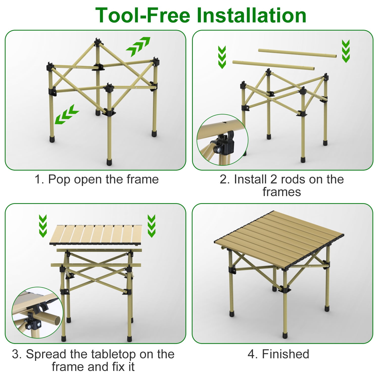 Roll-Up Camping Table ，Portable Upgraded Carbon Steel Table with Heavy Duty Carrying Bag,Portable for 2-3 People, Picnic Barbecue