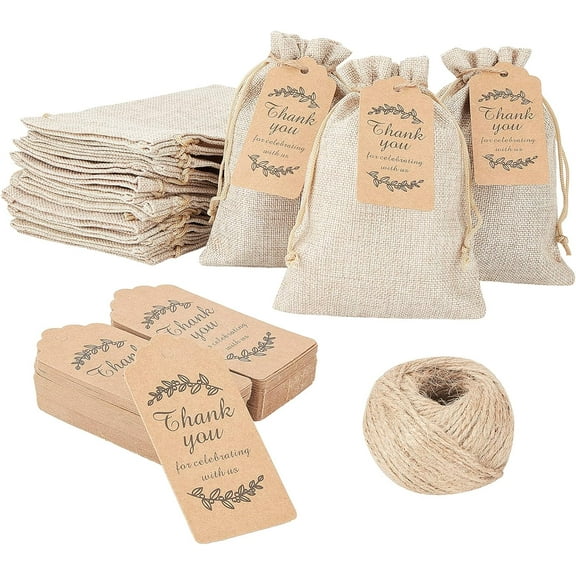 Burlap Packing Pouches Drawstring Bags Tan 17.7~18x12.9~13x0.4cm 20pcs/bag