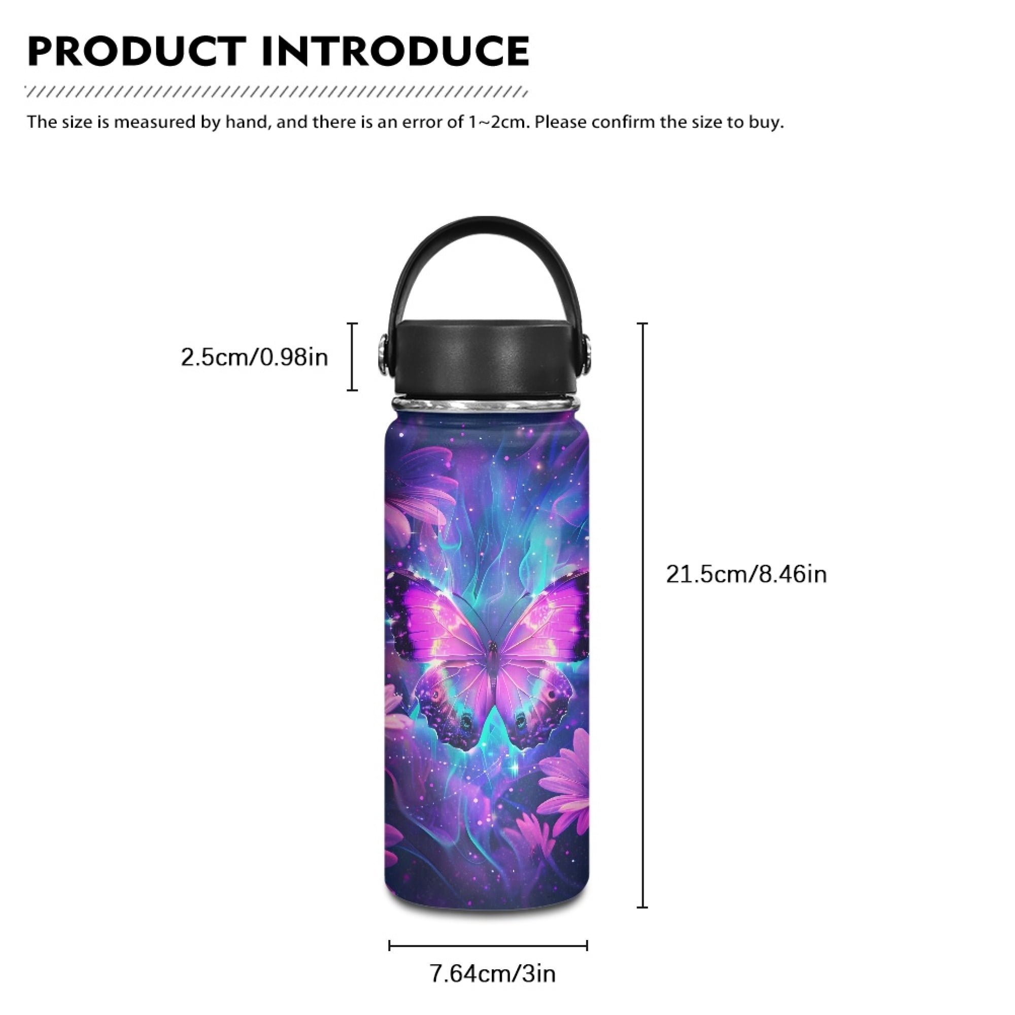 SEANATIVE Galaxy Butterfly Water Bottle for Women Kids Water Bottle with Lid 20oz Insulated Stainless Steel Reusable Leak & Sweat Proof Sports Water Bottles for Girls