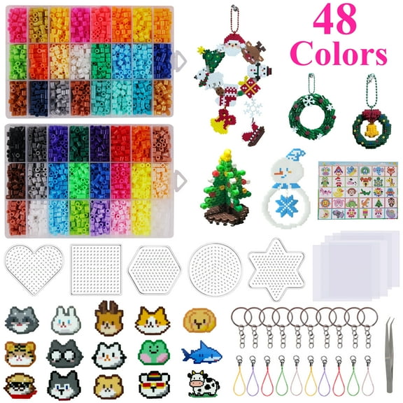 Yalumo 8200pcs Fuse Beads Kit, 48 Colors 5mm Iron Beads Set with 5 Fuse Beads Pegboards, Ironing Papers, Tweezers and Colorful Hooks, Melty Beads for DIY Arts and Crafts Projects, Unisex