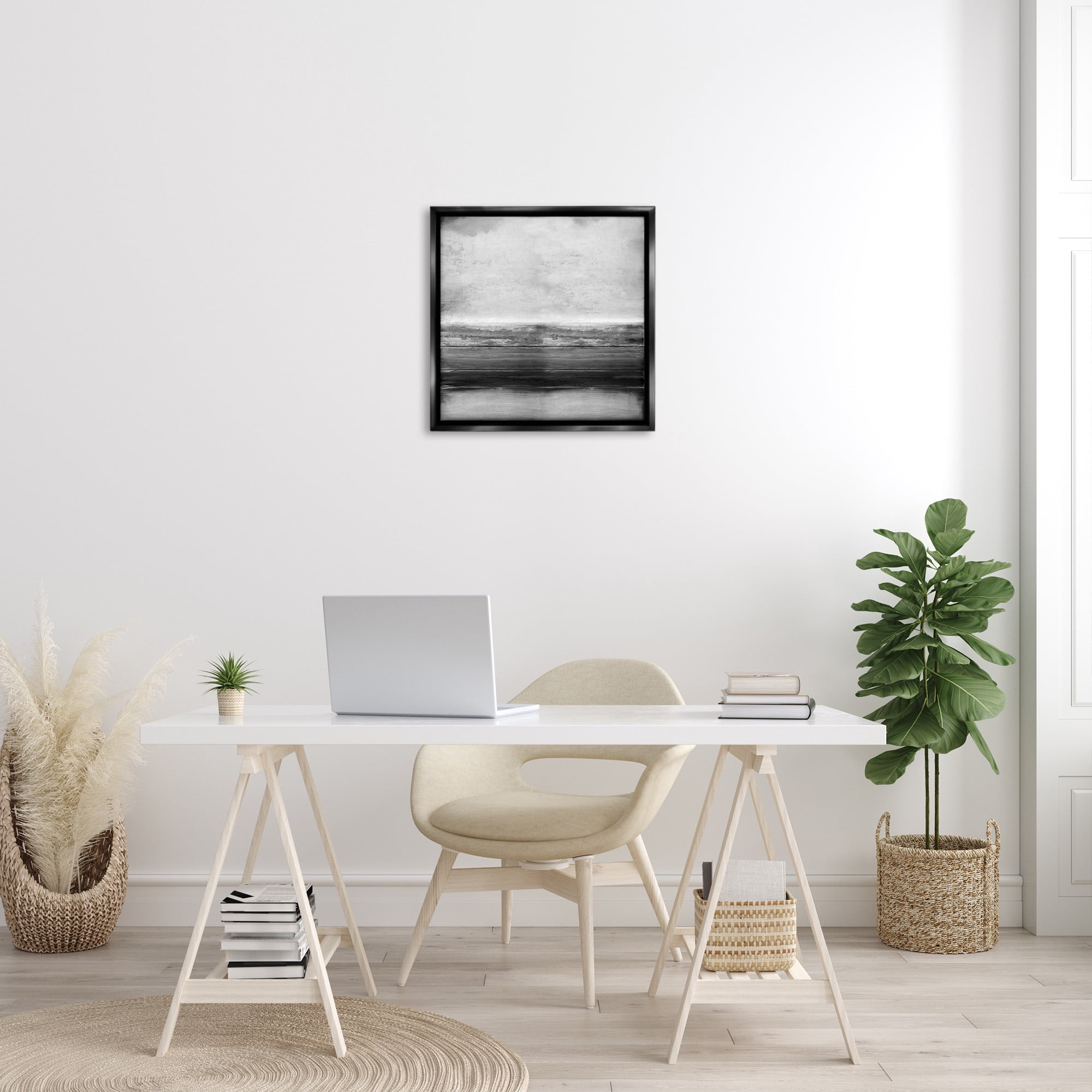 Stupell Industries Monochromatic Grey Rustic Abstraction Abstract Painting Black Floater Framed Canvas Art Print Wall Art, 25 x 25