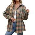 thumbnail image 2 of CaComMARK PI Women's Plaid Shirts Button Down Long Sleeve Shirts Lapel Neck Casual Loose Fit Blouses Lightweight Tops with Pocket of the day clearance, 2 of 5