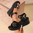 thumbnail image 5 of Wedge Sandals for Women Trendy Dress Summer Slide Shoes Arch Support Walking Sandal Adjustable Ankle Strap Wedges Shoe Black-8, 5 of 7