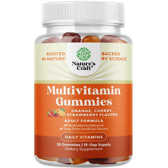 Natures Craft Adult Multivitamin Gummies for Energy & Immunity w/ Vitamins A,B,C,D,E & ZInc, 30 Ct