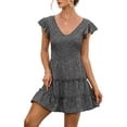 thumbnail image 3 of Gvmfive Women Short Sleeve Ruffles Dress Summer V Neck Mini Dress, 3 of 5