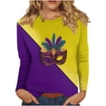 thumbnail image 2 of Aloohaidyvio Mardi Gras Shirts,Womens Mardi Gras Mask Glitter Print Shirt Crew Neck Party Long Sleeve Loose Tops,2025 Mardi Gras Clothing Clearance, 2 of 5
