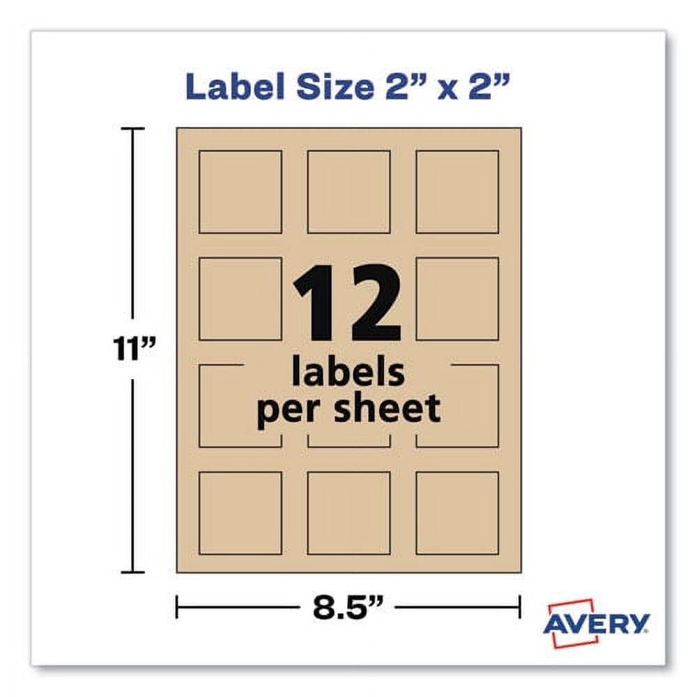"Square Print-To-The-Edge Labels, Inkjet/laser Printers, 2 X 2, Kraft Brown, 12/sheet, 25 Sheets/pack | Bundle of 2 Packs"