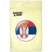 Serbia National Country Flag With Coat of Arms Pinback Button Pin Badge