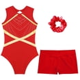 thumbnail image 3 of Alvivi Gymnastics Leotards for Girls Rhinestone Sleeveless Dance Ballet Bodysuit with Shorts Hair Tie Set Red 8, 3 of 5