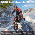 thumbnail image 3 of TOKTOO 36V Electric Dirt Bike for Kids, Peak 700W Kids Electric Dirt Bike, Gift for Boys Girls Aged 4-10Y, 3 Speed Modes, Max 15.5 MPH,13.7 Miles Long Range, 3 Headlight Modes, Red, 3 of 8