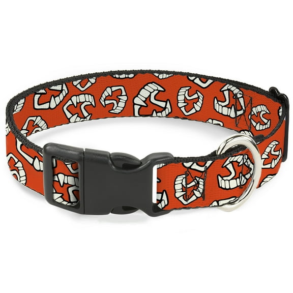 Buckle-Down Pet Collar, Dog Collar Plastic Buckle, Wax Fangs Scattered Red White, 7 to 8.5 Inches 0.5 Inch Wide