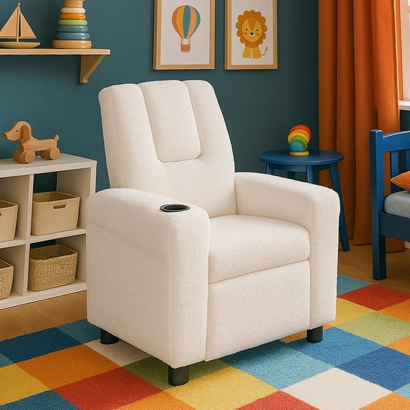 Olive & Opie Chase Kids/Toddler Recliner Chair - Push Back Lounge Sofa for Boys & Girls Age 3 , Wooly White
