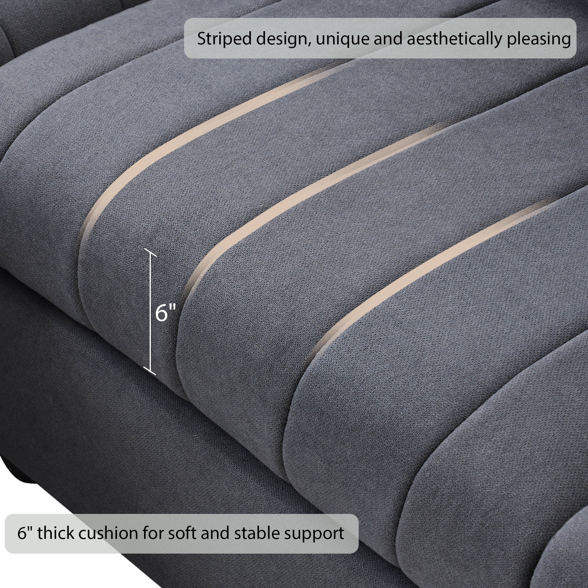 MAYEERTY 90x80" Modern Modular Sectional Sofa - Deep Seat Vertical Stripes 5-Seat Couch with Ottoman/Pillows, L-Shaped for Living Room/Apartment, 3 Colors