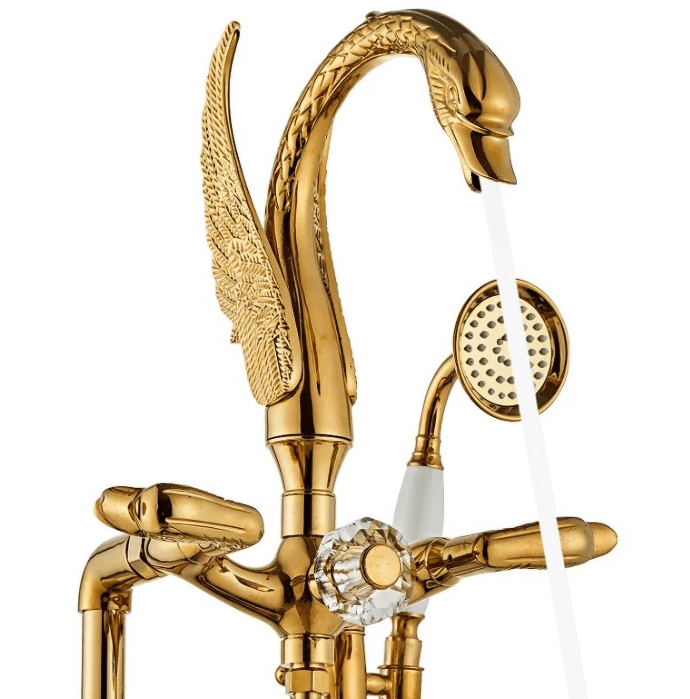 Gold Floor Stand Swan Bathtub Faucet