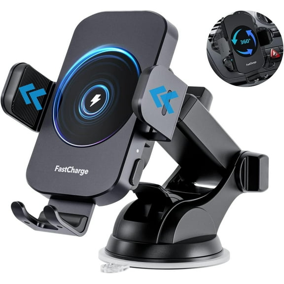 DIGITNOW 15W Wireless Car Charger Phone Mount Fast Charging Auto Clamping  Phone Holder for iPhone 15 14Pro Max, Samsung Galaxy S23 Ultra S22 S21 Note 9-Black
