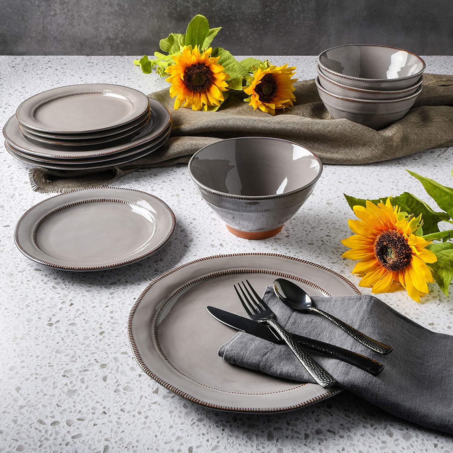 Gibson Elite Terranea 12 Piece Dinnerware Set - Gray