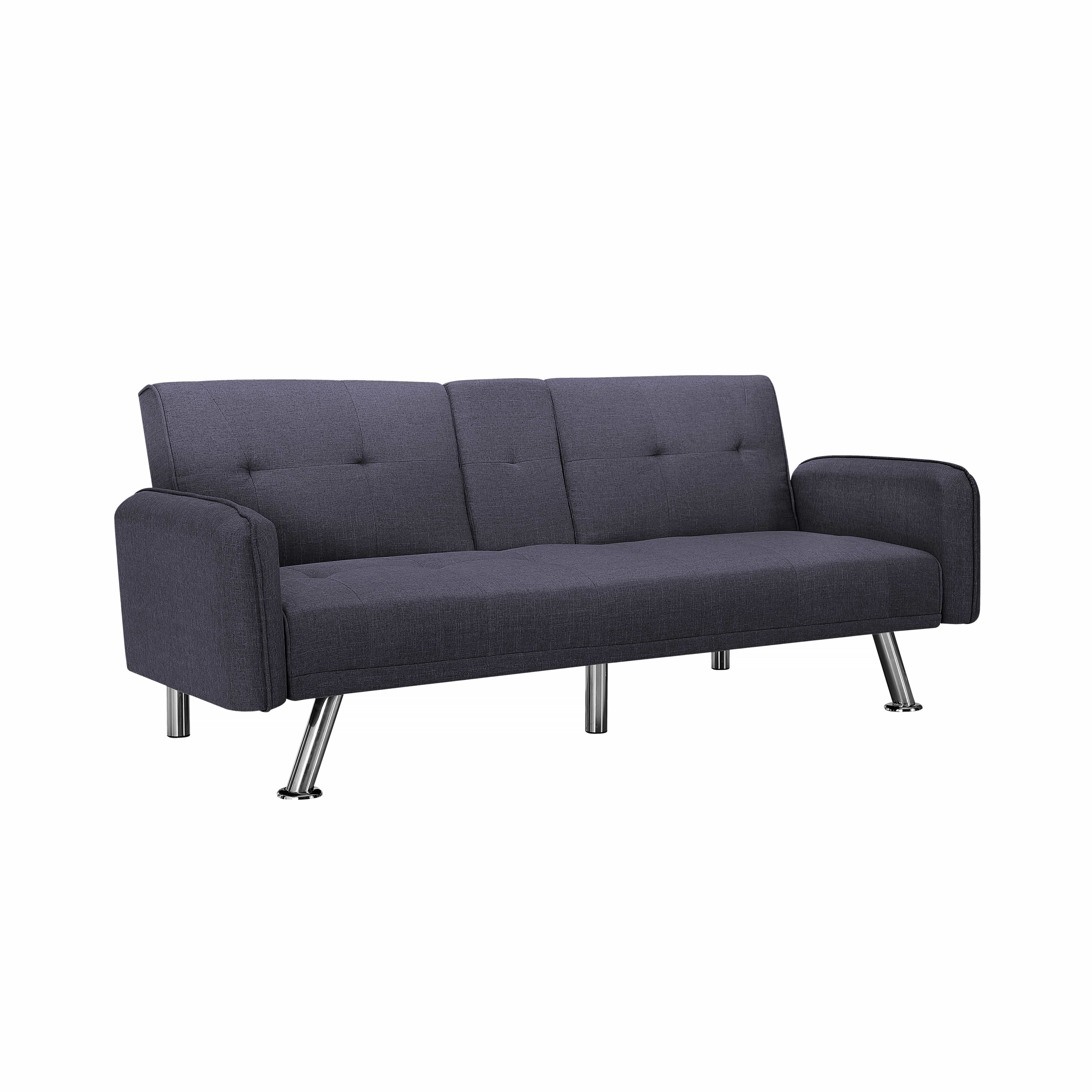 BSHTI 74.4” Futon Sleeper Sofa Bed Features a Drop-Down Middle Backrest, Twin-Sized Futon Bed, Polyester Fabric, 3 Adjustable Backrest, Dark Gray