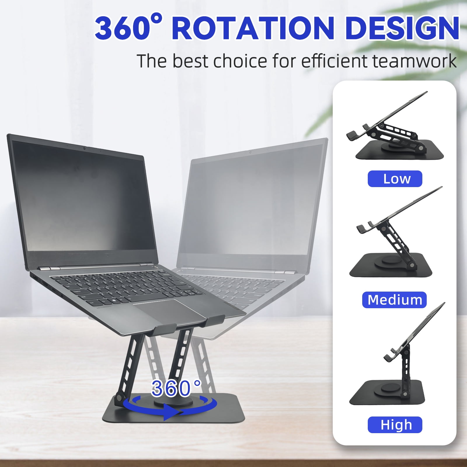 AGCAN Telescopic Laptop Stand for Desk with 360 Rotating Base, Height Adjustable, Ergonomic Portable Riser Holder for Good Posture, Compatible with MacBook Pro, All Laptops 10-17"-Gray
