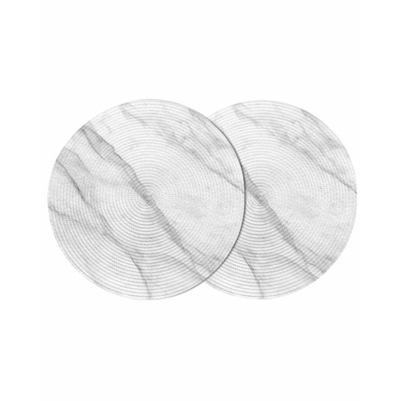 Marble Round 13 Inch Placemats Set of 2, Modern Grey White Rock Monochrome Simple HeatResistant Non Slip Place Mats for Dining Table, Wipeable Braided Kitchen Table Mats for Housewarming