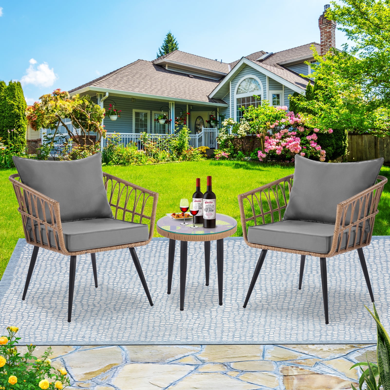 CASEMIOL Patio Furniture Set, Patio Outdoor Rattan Chairs Set, Wicker