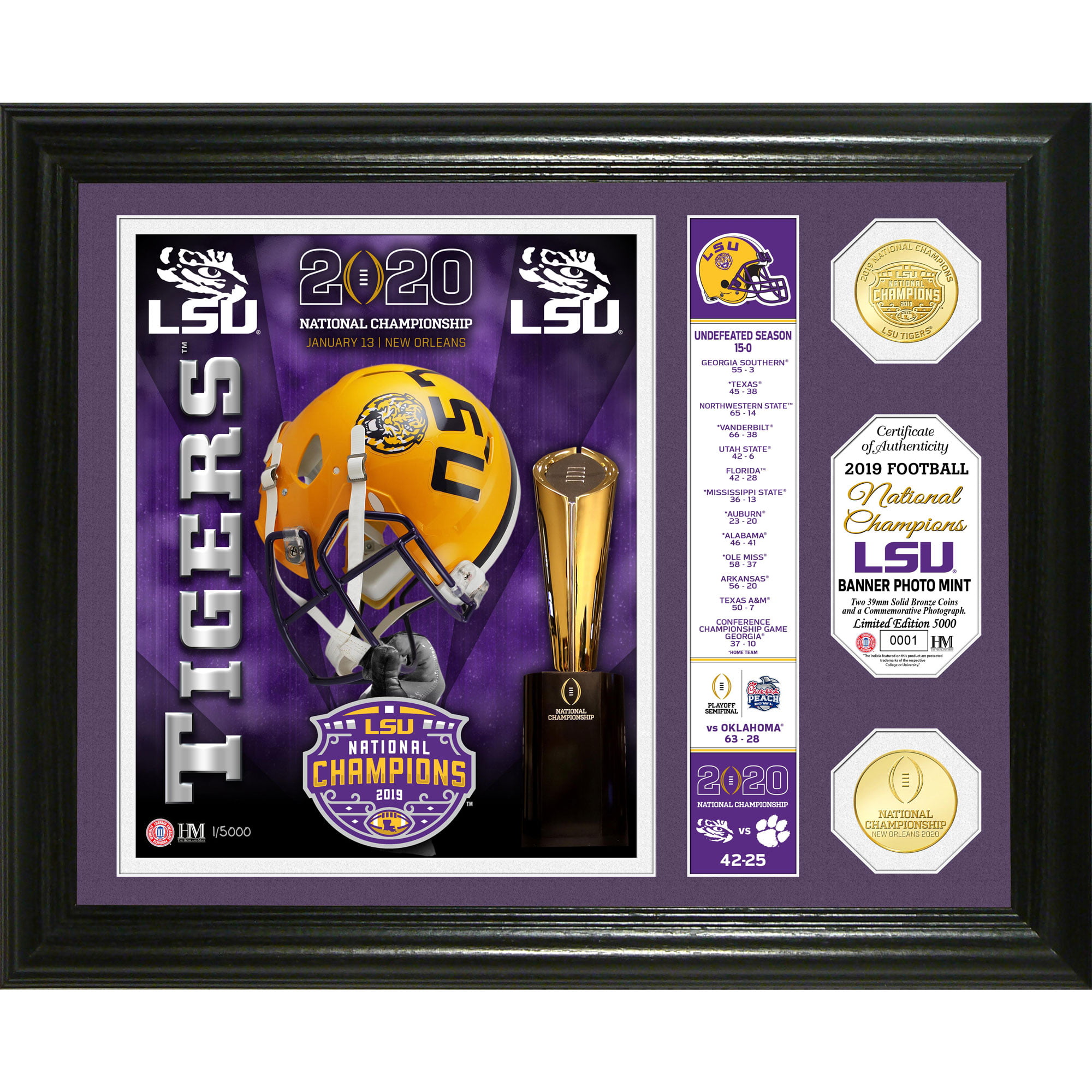 LSU Tigers Football  3 Time NCAA National Championship Banner 