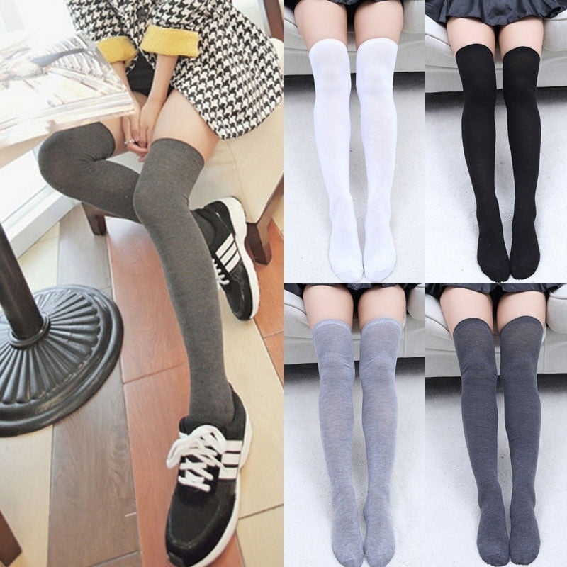 Canis - Women Knit Cotton Over The Knee Long Socks Striped Thigh High ...