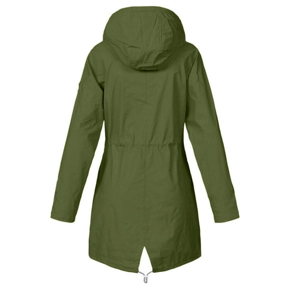 iOPQO winter coats for women Women Solid Rain Jacket Outdoor Plus Size Waterproof Hooded Windproof Loose Coat Long Sleeve Crew Neck Sweater Coat Green 3XL