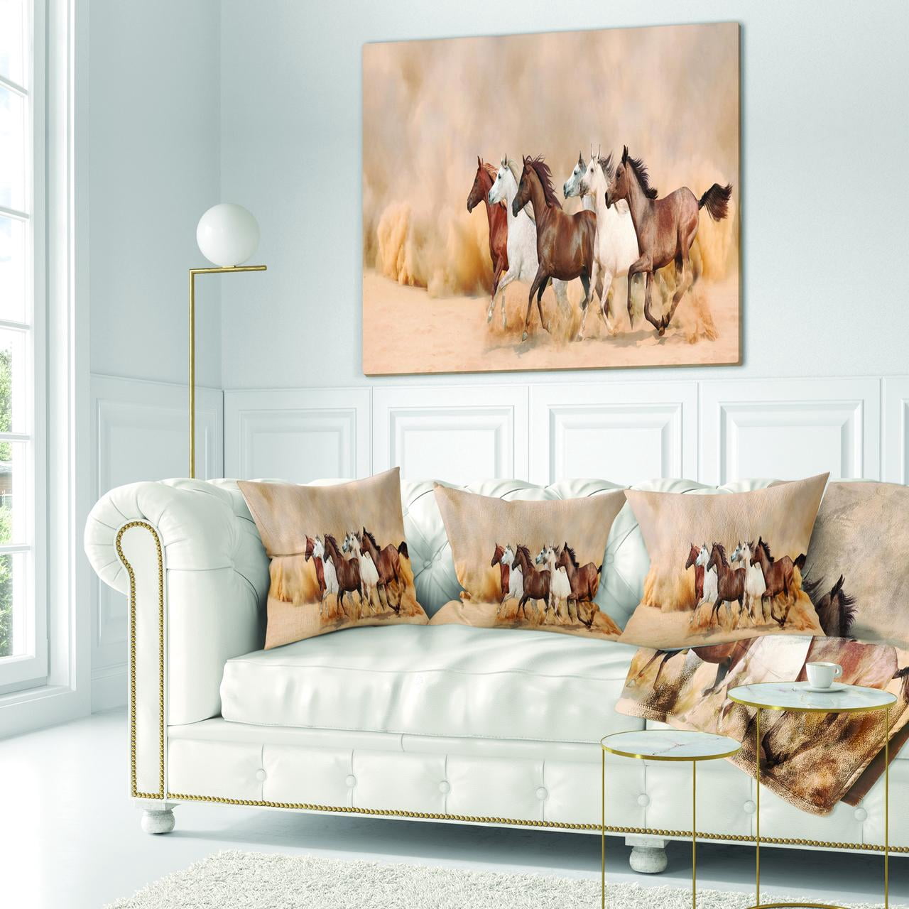 Designart Herd Gallops in Sand storm - Landscape Photography Throw Pillow - 16x16