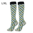 thumbnail image 1 of Chaussettes de Compression 20-30mmhg Longueur Genou Bas de Sport pour Femmes Unisexes Randonnée Course Cyclisme, Gris Noir, à Carreaux, l/TG, 1 of 7