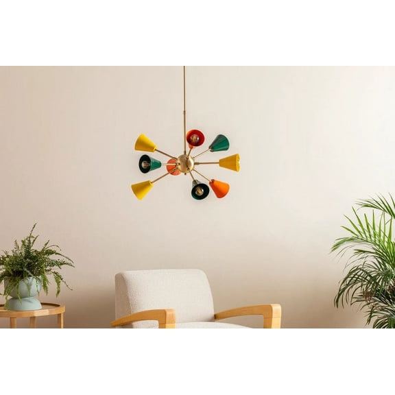 Multicolore Sputnik Chandelier,Mid Century Style Sputnik Light Hand Painted,9 Arms Sputnik Chandelier Home Decor Brass Lighting