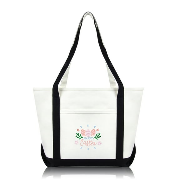 DALIX Happy Easter Womens Classic Premium Embroidered Tote Bag in Black