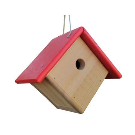 Little Wren Birdhouse - JCs Wildlife Cedar & Poly Wren, Chickadee, & Warbler Birdhouse, Red Roof