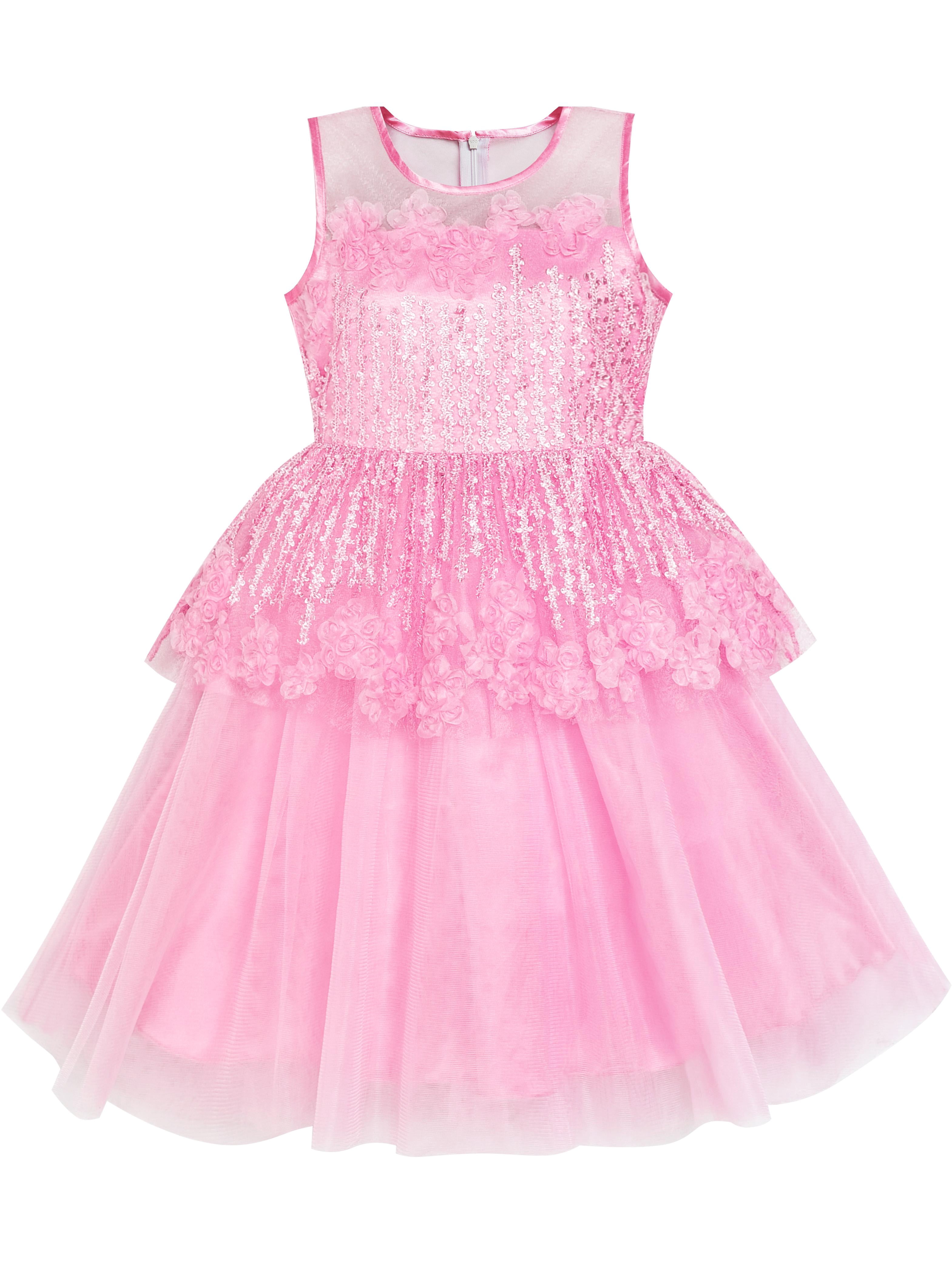 Sunny Fashion Girls Dress Embroidery Flower Illusion Yoke Party Dress