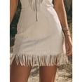 thumbnail image 5 of Morttic Sexy Sleeveless Fringe Dress for Women – Deep V-Neck Solid Color Faux Leather Bodycon Mini Dress with Zip Up Beige，S, 5 of 6