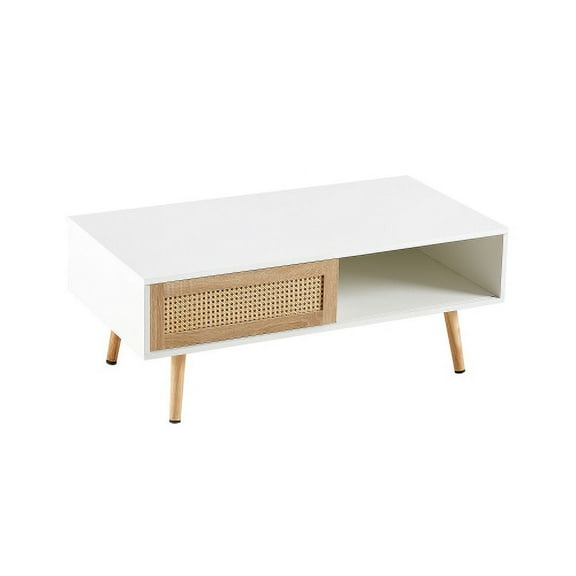 Dtwnek Rectangle Coffee Table with Open Shlef, Wood End Table Tea Table for Living Room, Office