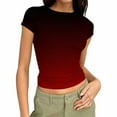 thumbnail image 2 of Rciityk T Shirts for Women Summer Crew Neck Short Sleeve Crop Tops Gradient Color Slim Fits Tee Blouses Beach Vacation Clothes, 2 of 6